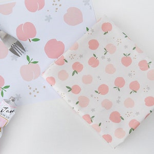 Food, Fruits, Vegetable pattern, Peach printed Cotton Fabric by the yard, 110cm wide, Cotton material, Sewing, DTP, Crafting, Korea