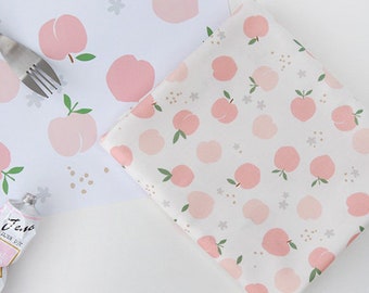 Food, Fruits, Vegetable pattern, Peach printed Cotton Fabric by the yard, 110cm wide, Cotton material, Sewing, DTP, Crafting, Korea