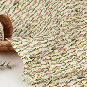 Floral, Plants pattern, Mango Tullp, Flower printed Cotton Fabric by the yard, 110cm wide, Cotton material, Sewing, DTP, DYI, Korea, Free