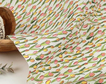 Floral, Patrón de plantas, Mango Tullp, Tela de algodón con estampado de flores cortado a medida, 110 cm de ancho, Material de algodón, Costura, DTP, DYI, Corea, Gratis