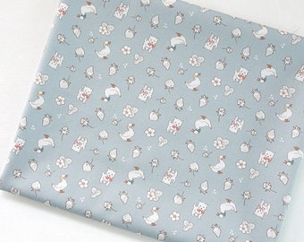 Cat printed Cotton Fabric by the yard, Baby Cat's Picnic, 110cm wide, cotton material, Sewing, DTP fabric, Crafting, Animal kitty Meow puss