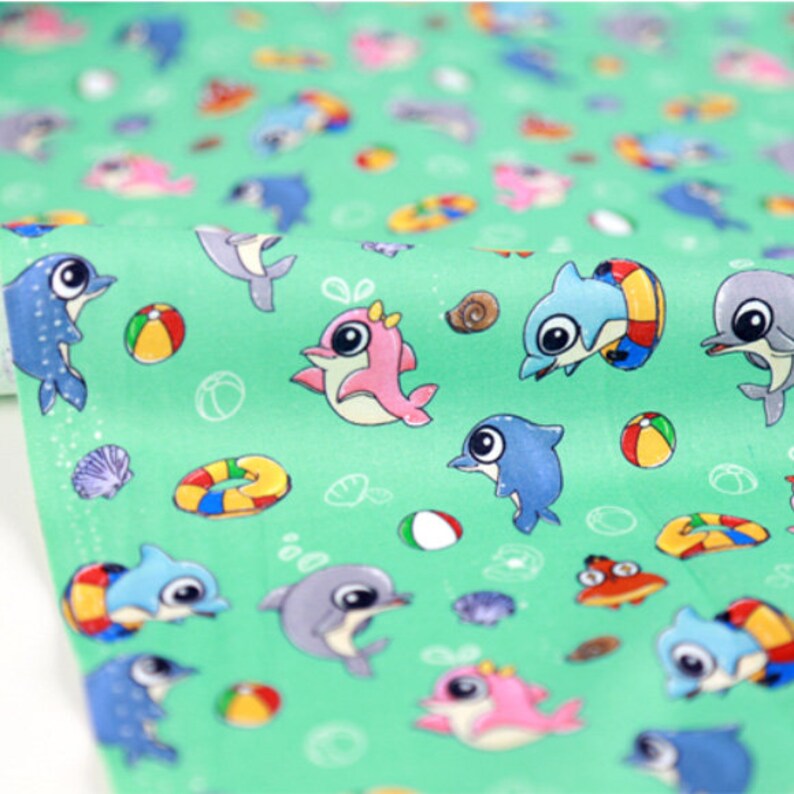 cotton material DIY Crafting, Dolphin printed Cotton Fabric by the yard Animal Fish pattern 110cm wide Sewing,DTP fabric Free Shipping
