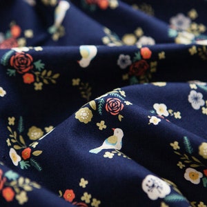 Birds printed Cotton Fabric by the yard, 110cm wide, cotton material, Sewing, DTP fabric, Crafting, Cute Animal pattern, Free Shipping