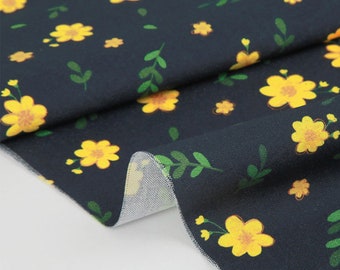 Floral, Plants pattern, Yellow Flower printed Cotton Fabric by the yard, 110cm wide, Cotton material, Sewing, DTP, DYI, Korea, Free Shipping