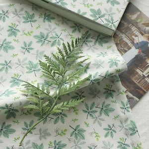 Floreale, Modello di piante, Foglia verde, Tessuto di cotone stampato fiore tagliato a misura, 110 cm di larghezza, Materiale di cotone, Cucito, DTP, DYI, Corea, Gratuito