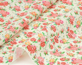 Floral, Plants pattern, Rosebell, Flower printed Cotton Fabric by the yard, 110cm wide, Cotton material, Sewing, DTP, DYI, Korea, Free