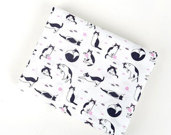 Cat printed Cotton Fabric by the yard, Life Of The Cat, 110cm wide, cotton material, Sewing, DTP fabric, Crafting, Animal, kitty, Meow puss