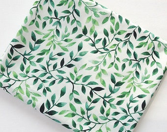 Floral, Plants pattern, Watercolor leaf, Flower printed Cotton Fabric by the yard, 110cm wide, Cotton material, Sewing, DTP, DYI, Korea