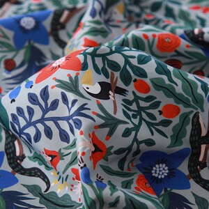 Animal pattern, Lizard, Birds printed Cotton Fabric by the yard, 110cm wide, Free, cotton material, Sewing, DTP, Crafting, DIY, Dense Jungle