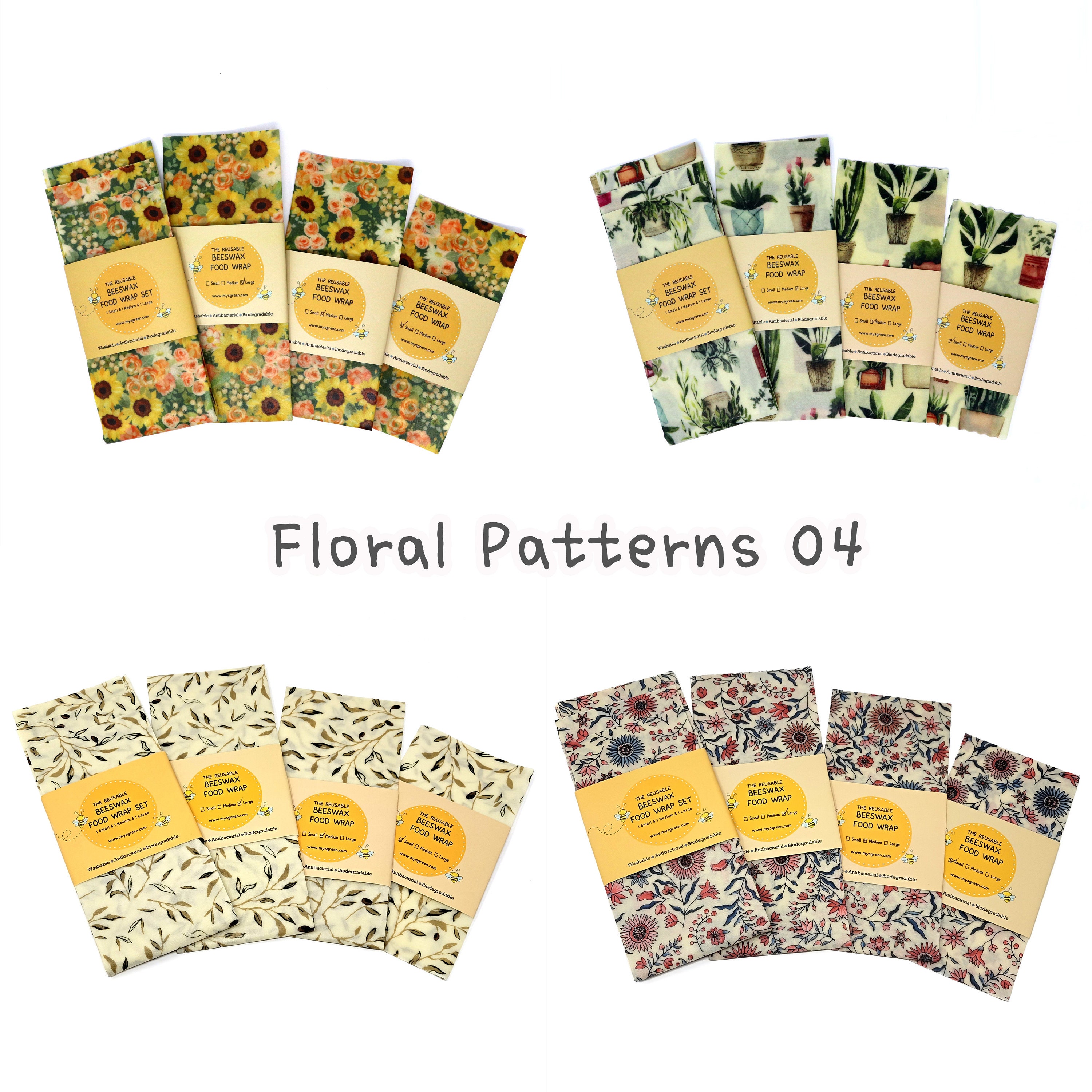 Floral Patterns Beeswax Food Wraps, Reusable Wax Wrap Beeswax