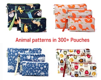 Animal patterns pouches, Reusable pouch, Reusable bag, Washable bag, Snack Bag, Zipper bag, Waterproof bag, Sandwich Bag, Pouch set, Wet bag