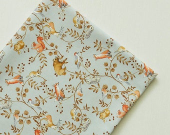 Animal pattern, Bear fox squirrel rabbit printed Cotton Fabric by the yard, 110cm wide, cotton material, Sewing, DTP fabric, Crafting, Cute