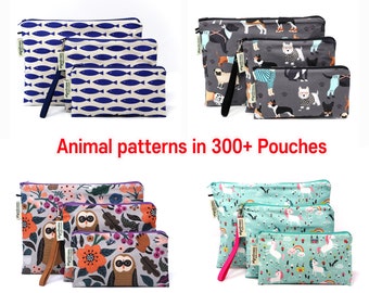 Animal print Reusable waterproof pouch set, Cat Dog Bear Bird Fish Fox Monkey Rabbit Unicorn Horse Dragon Sheep Whale Pouches Bags Patterns