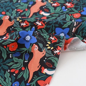 Animal pattern, Otter Birds printed Cotton Fabric by the yard, 110cm wide, Free, cotton material, Sewing, DTP, Crafting, DIY, Dense Jungle