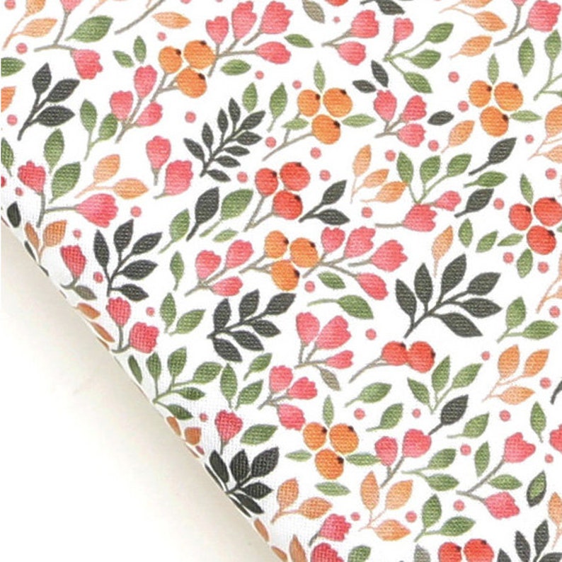 Floral, Plants pattern, Peach Flowers printed Cotton Fabric by the yard, 110cm wide, Cotton material, Sewing, DTP, DYI, Korea, Free Shipping image 1