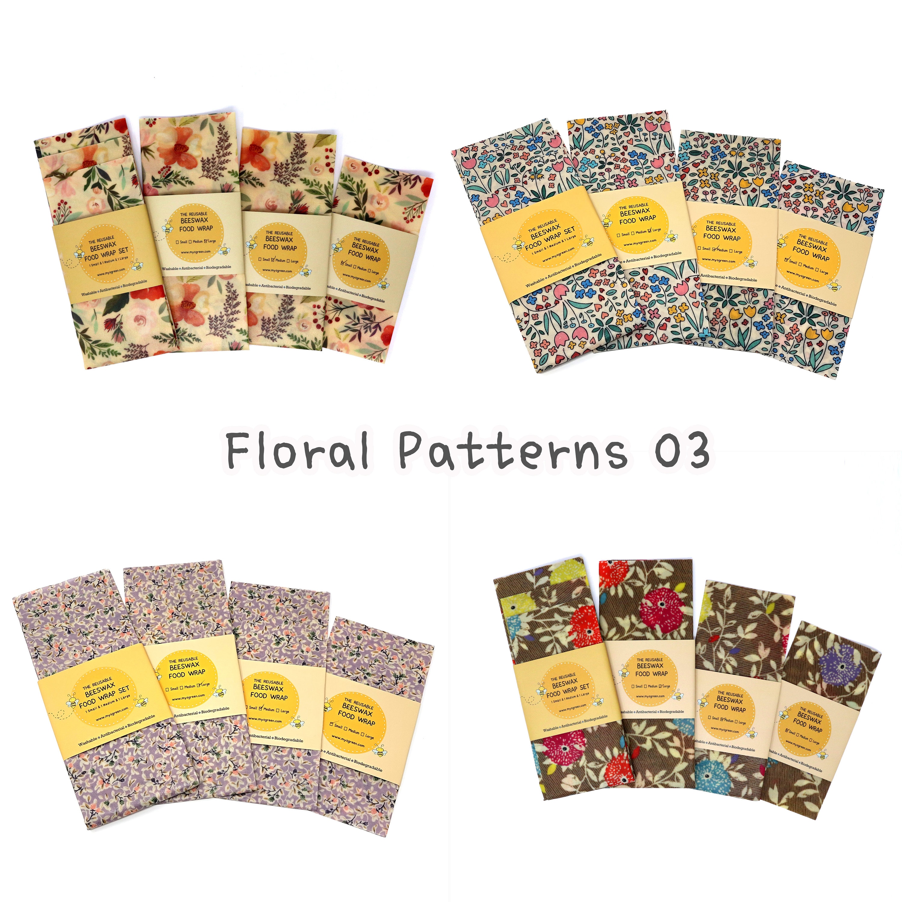 Floral Patterns Beeswax Food Wraps Reusable Wax Wrap Beeswax 