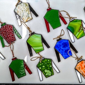 Stained glass jockey silks ornaments (biggest seller), Buy 2 receive free shipping! Get Derby ready!