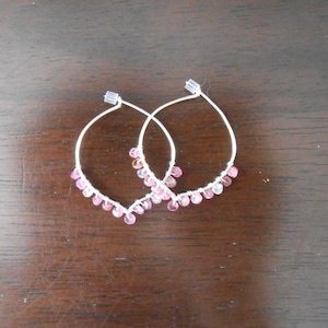 Pink Tourmaline Faceted Rondelle Wire Wrapped Sterling Silver Large Petal Hoop Earrings