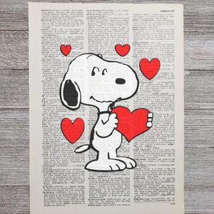 Snoopy Print on a Vintage Dictionary Page, Peanuts, Birthday Party, Kids Room, Baby Shower, Nursery, Print, Wall Art