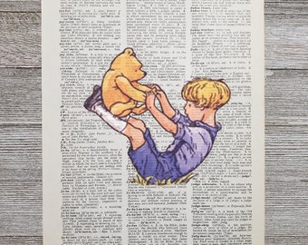 Winnie the Pooh Print on a Vintage Dictionary Page, Poohism, Birthday Party, Kids Room, Baby Shower, Nursery, Print, Wall Art