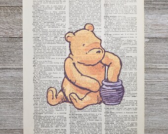 Winnie the Pooh Print on a Vintage Dictionary Page, Poohism, Birthday Party, Kids Room, Baby Shower, Nursery, Print, Wall Art