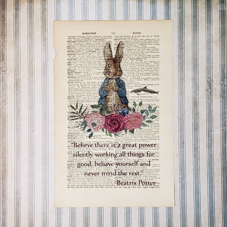 vintage peter rabbit quote print on a vintage dictionary etsy