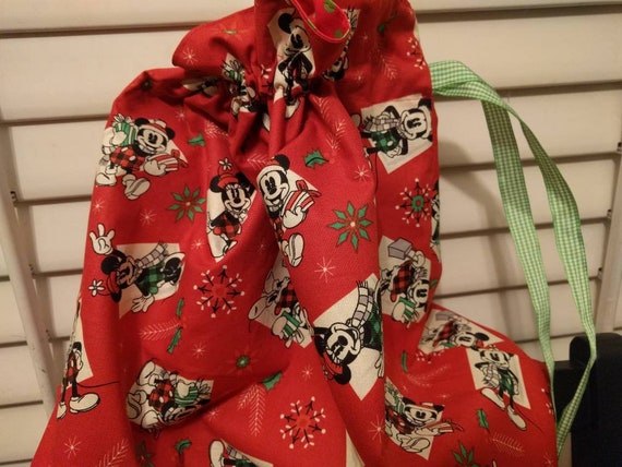 Drawstring Cinch Gift Bags Cloth Reusable Christmas Red Mickey Mouse Minnie Mouse
