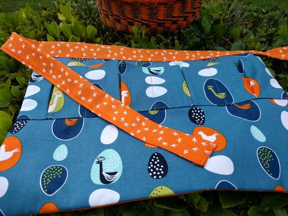 Egg Apron One Size Kids - Farm Collecting Harvesting Multi Purpose Apron in Modern Chicken Print with Chicken Footprints!