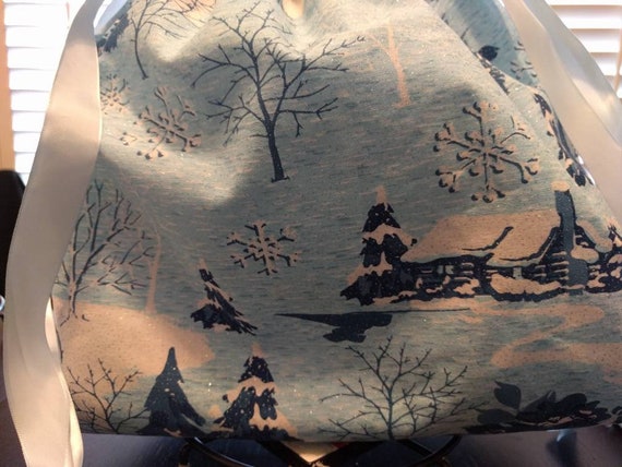 Drawstring Gift Cinch Cloth Reusable Bag Reindeer - Blue and SIlver Winter Wonderland Different Sizes to Choose From!!