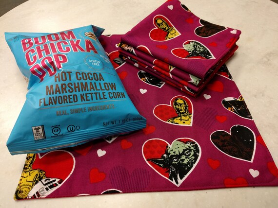Valentine's Day Star Wars Love Red and Plum Cloth Reusable Washable Cotton Napkins/Perfect for School Lunches or Home Use!