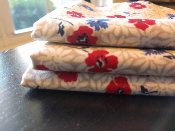Fourth of July Independence Day July 4th Picnic Flowers Red White Blue Reusable Washable Cotton Napkins (16" x 16") Set of 4