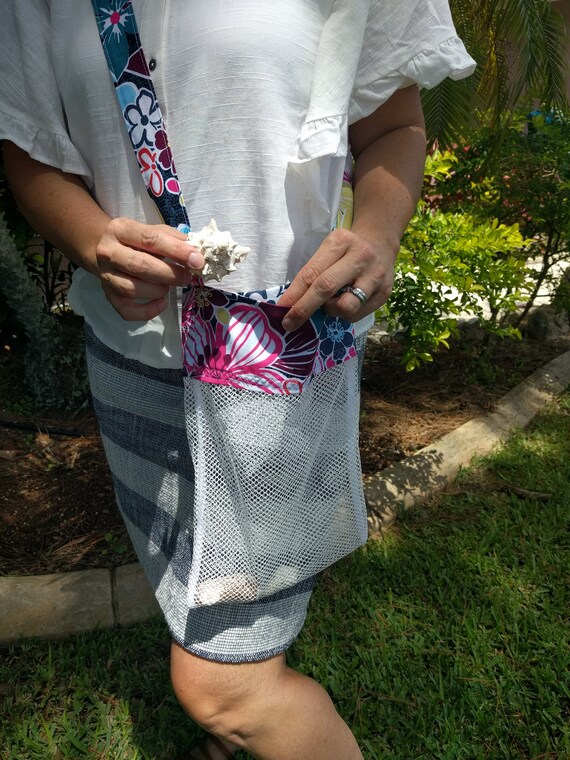 Treasure Beach Shell Collecting Bag - Over the Shoulder Long Strap, Beach Prints