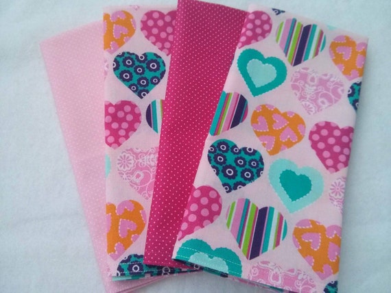 Valentine's Day Set of Washable, Reusable Cloth Napkins (Variety of Coordinating Pink Prints in Polka Dots and Hearts) - Set of 4