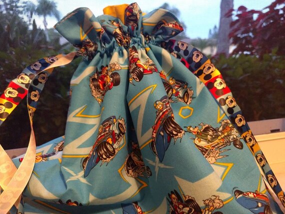 Drawstring Cinch Gift Bags Cloth Reusable Mickey Mouse Blue Race Cars