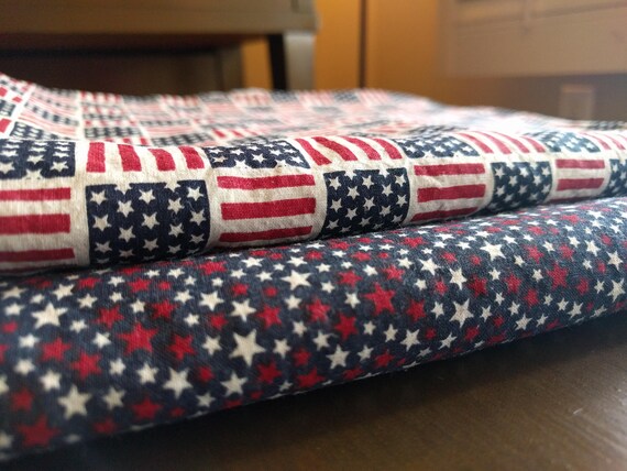 4th of July Independence Day Reversible Napkins Set of 4 - Red, White, Blue Stars & Stripes (Washable, Reusable, 100% Cotton)