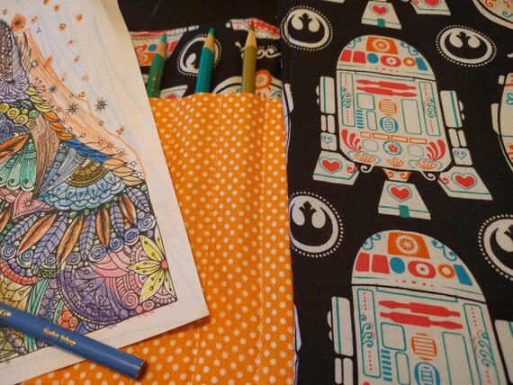Colored Pencil Holder (Holds 12 OR 24 Pack of Colored Pencils!)-100% Cotton C3-PO & R2-D2 Droids with Polka Dot Print!!!