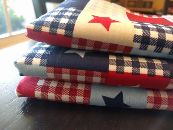 Fourth of July Independence Day July 4th Picnic Plaid Stars Red White Blue Reusable Washable Cotton Napkins (16" x 16") Set of 4