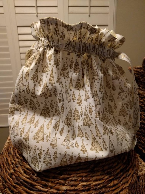 Drawstring Gift Cinch Cloth Reusable Bag Christmas Trees - White, Cream and Gold Different Sizes to Choose From!!