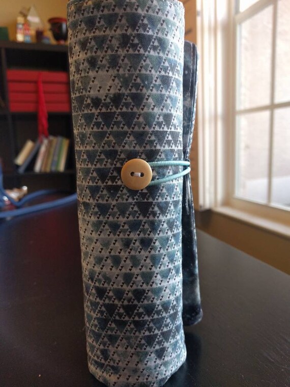 Pencil/Colored Pencil Holder (Holds Up To 30 Items)-100% Cotton Blue Gray Galaxy and Coordinating Triangles