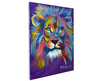 Colorful Lion Art Painting - Lion Art Canvas Wall Art  - Lion Canvas Painting - 8x10 11x14 Lion Stretched Canvas Print