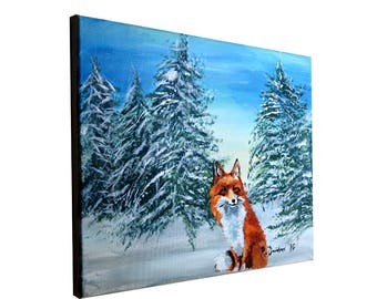 Colorful Fox Canvas Wall Art - Fox Painting Canvas - Snow Fox Print - 8x10 11x14 Stretched Canvas Print