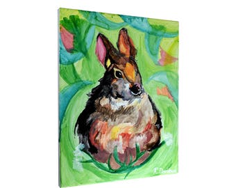 Canvas Bunny Art - Bunny Painting Nursery Art - Wall Art - 11x14" Stretched Canvas Print