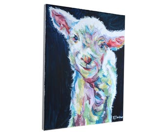Nursery Art Lamb Painting - Wall Art - Gallery Wrapped Canvas - 11x14" Stretched Canvas Print