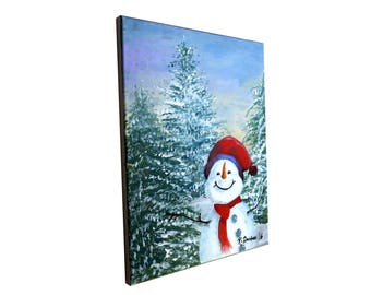 Snowman art print - Canvas Wall Art - 8x10 11x14 Stretched Canvas Print