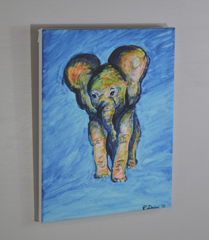 Colorful Elephant Art Painting Canvas Nursery Decor Wall Art Etsy