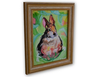 Nursery Art Bunny Painting - Wall Art - Natural Framed Canvas - 11x14" Stretched Canvas Print