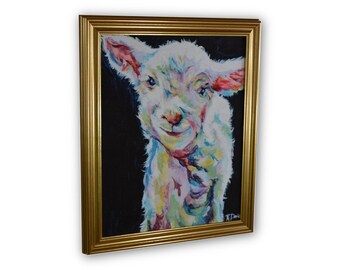 Lamb Theme Framed Canvas Art - Wall Art - 11x14" Stretched Canvas Print