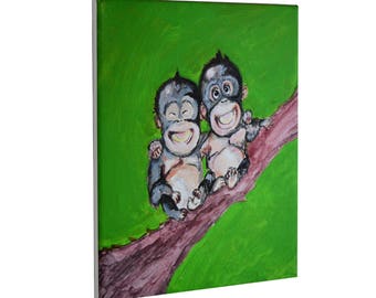 Monkey Theme Canvas Monkey Paintings - 11x14" Stretched Canvas Print