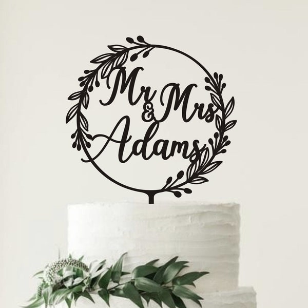 Black Wedding Cake Topper Сustom Name Personalized Cake Toppers for Wedding Mr and Mrs