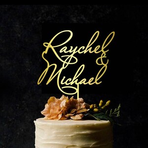 Gold mirror Wedding Cake Topper,  Personalized cake topper, Rustic wedding cake topper, Custom Mr Mrs cake topper, Anniversary Cake toppers